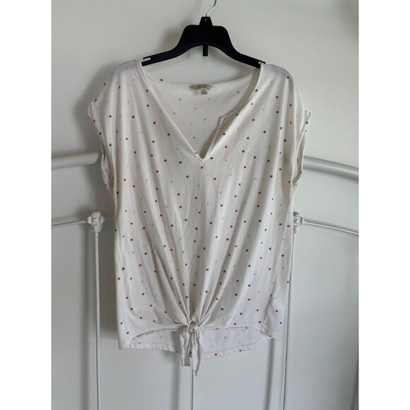 Lucky Brand small stars patriotic red white and blue tie tank crop top - Picture 2 of 6